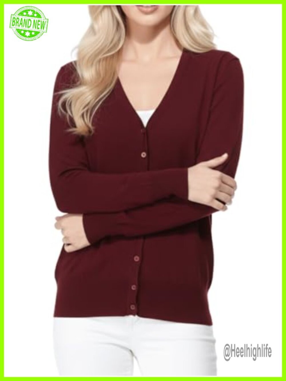 Women's Long Sleeve V-Neck Button-Down Knit Cardigan Sweater